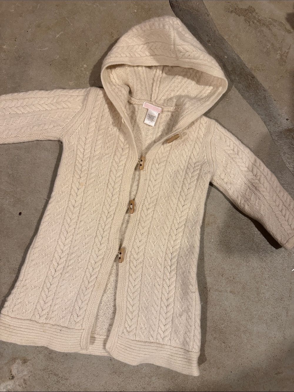 Janie & Jack lambswool Hooded Cable Knit Long Cardigan - Cream 2T
